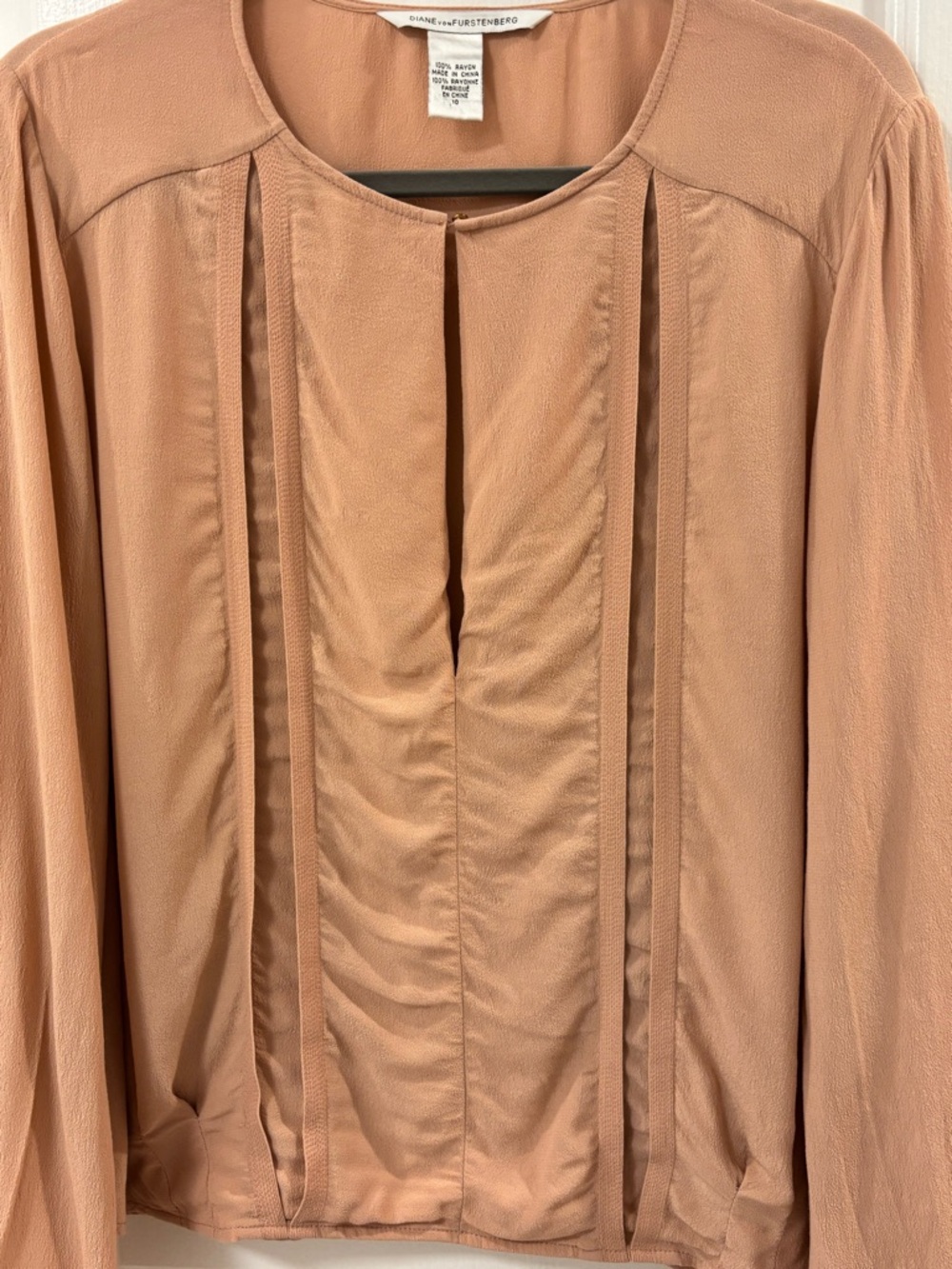 Diane Von Furstenberg Blush Beige Neutral Blouse size 10 FLAW